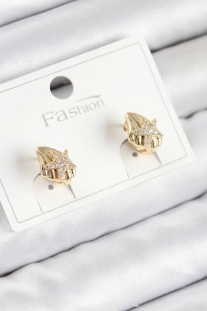Pirinç Zirkon Taşlı Yıldız Model Gold Renk Çocuk Küpe - TJ-BKP11193