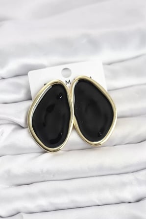 Pirinç Siyah Mineli Damla Model Vintage Plaka Kadın Küpe - TJ-BKP11596