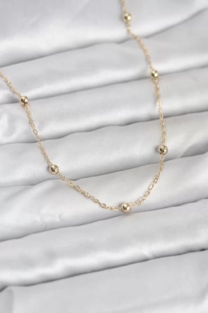 CM 14K Gold Renk Pirinç Top Zincirli 60 cm Kadın Kolye - TJ-BKO10940