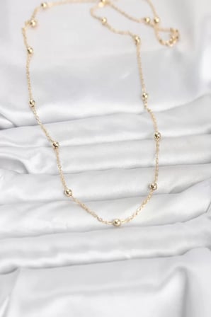 CM 14K Gold Renk Pirinç Top Zincirli 60 cm Kadın Kolye - TJ-BKO10940