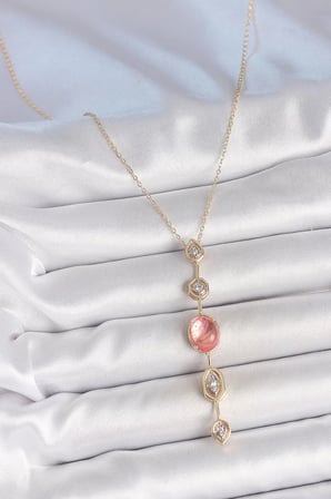 Pirinç Zincir Pembe Gold Renk Zirkon Taşlı Y Kolye - TJ-BKO10231