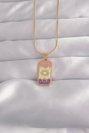 316L Çelik Gold Renk Karışık Mineli Ay Figür Tarot Kolye - TJ-BKO9032