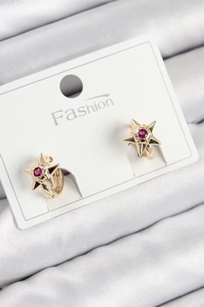 Pirinç Zirkon Taşlı Yıldız Model Gold Renk Çocuk Küpe - TJ-BKP11197