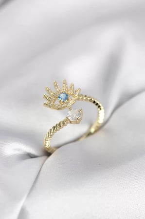 Gold Renk Göz Model Zirkon Taşlı Kadın Yüzük - TJ-BYK4074