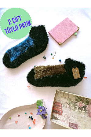 2 ÇİFT TÜYLÜ KIŞLIK TERMAL PATİK DİKİŞSİZ ÇORAP YEŞİL MAVİ ERKEK KADIN EV-PARTİ ÇORABI 36-41