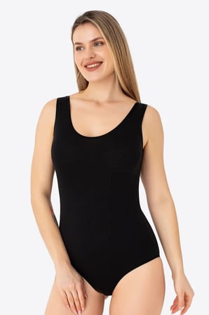 Delux Serisi İç Giyim İkili Set Siyah Body Çıtçıtlı Atlet 2'li