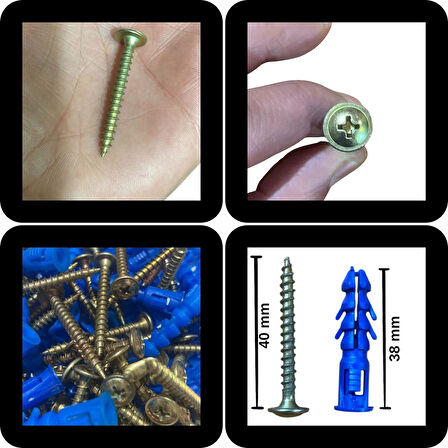 Kalibreli Dübel ve Vida Seti 100 Adet – Pul Başlı, 8mm Dübel