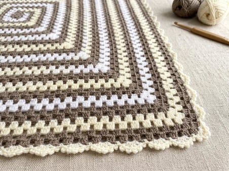 El Örgüsü Bebek Battaniyesi - Kare Motifli Kahverengi-Krem Tonlarında Yumuşak Bebek Pikesi ve Örtüsü