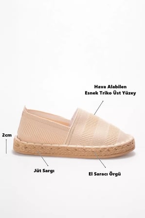 Kadın Bej Triko Jüt Sargı Espadril Ayakkabı - Rosly