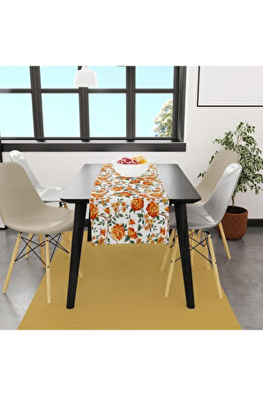 Orange Lotus Runner 140x45cm ( Ince Keten, Uluslararası Yıkama Ve Solmama Sertifikası)
