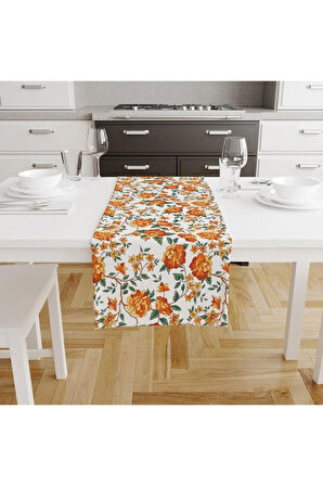 Orange Lotus Runner 140x45cm ( Ince Keten, Uluslararası Yıkama Ve Solmama Sertifikası)