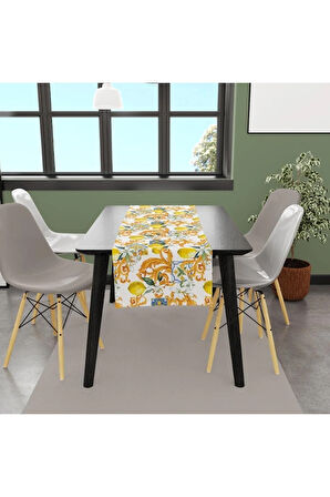 Limon Tasarımlı Runner 140x45cm ( Ince Keten, Uluslararası Yıkama Ve Solmama Sertifikası)