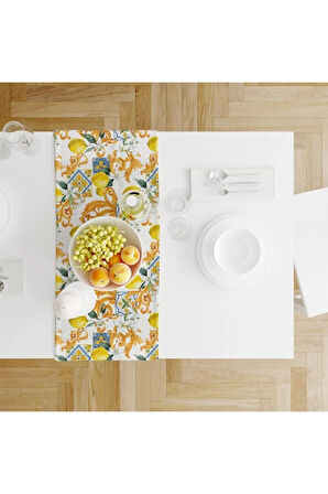 Limon Tasarımlı Runner 140x45cm ( Ince Keten, Uluslararası Yıkama Ve Solmama Sertifikası)