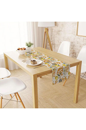 Limon Tasarımlı Runner 140x45cm ( Ince Keten, Uluslararası Yıkama Ve Solmama Sertifikası)