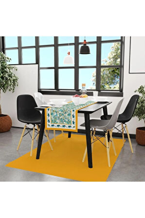 Blue Elephant Runner 140x45cm Mavi Fil Modeli Ince Keten, Uluslararası Yıkama Ve Solmama Sertifikası