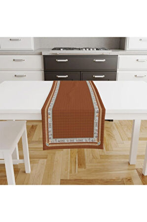 Kahverengi Runner 140x45cm ( Ince Keten, Uluslararası Yıkama Ve Solmama Sertifikası)
