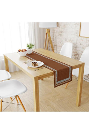 Kahverengi Runner 140x45cm ( Ince Keten, Uluslararası Yıkama Ve Solmama Sertifikası)