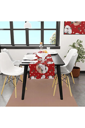 Red Rose Runner 140x45cm ( Ince Keten, Uluslararası Yıkama Ve Solmama Sertifikası)