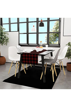 Kırmızı-siyah Kare Runner 140x45cm ( Ince Keten, Uluslararası Yıkama Ve Solmama Sertifikası)