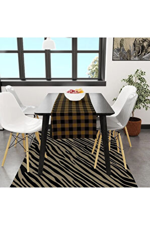 Sarı-Siyah Kare Runner 140x45cm (İNCE KETEN, ULUSLARARASI YIKAMA VE SOLMAMA SERTİFİKASI)