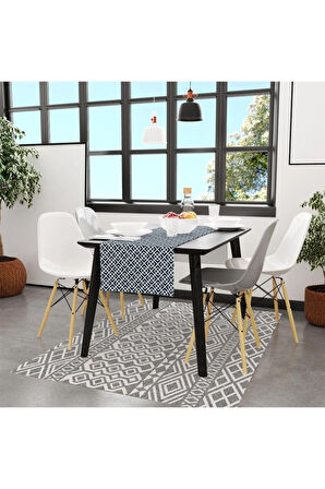 Mavi Geometrik Runner 140x45cm ( Ince Keten, Uluslararası Yıkama Ve Solmama Sertifikası)
