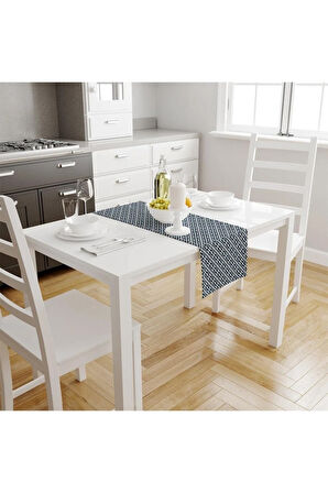 Mavi Geometrik Runner 140x45cm ( Ince Keten, Uluslararası Yıkama Ve Solmama Sertifikası)