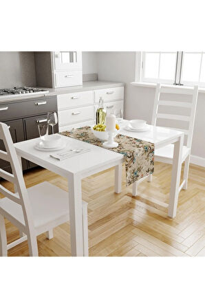 Colorful Leaves And Flowers Runner 140x45cm (ince Keten, Uluslararası Yıkama Ve Solmama Sertifikası)