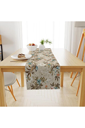 Colorful Leaves And Flowers Runner 140x45cm (ince Keten, Uluslararası Yıkama Ve Solmama Sertifikası)