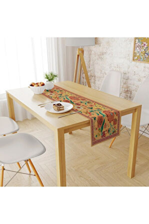Orange Daisy Flowers Runner 140x45cm ( Ince Keten, Uluslararası Yıkama Ve Solmama Sertifikası)
