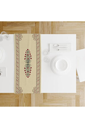 Red Tulip Runner 140x45cm (lale Desenli, Ince Keten, Uluslararası Yıkama Ve Solmama Sertifikası)