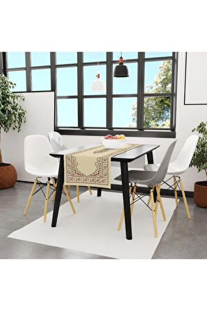 Red Tulip Runner 140x45cm (lale Desenli, Ince Keten, Uluslararası Yıkama Ve Solmama Sertifikası)