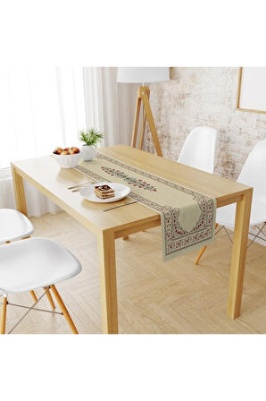 Red Tulip Runner 140x45cm (lale Desenli, Ince Keten, Uluslararası Yıkama Ve Solmama Sertifikası)