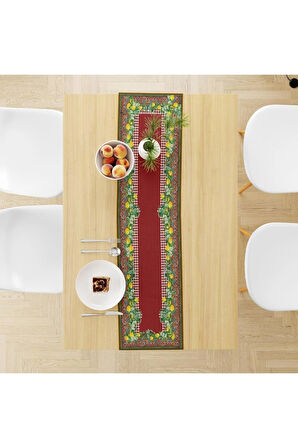 Renkli Limon Desenli Runner 140x45cm ( Ince Keten, Uluslararası Yıkama Ve Solmama Sertifikası)
