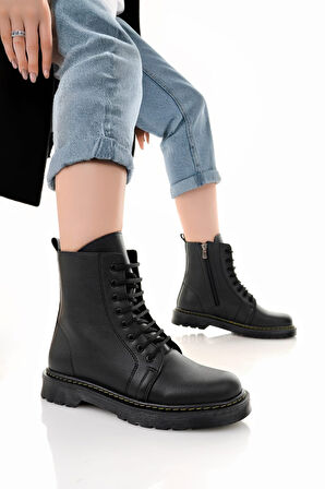 Siyah Rugan Martines Kauçuk Taban Bot