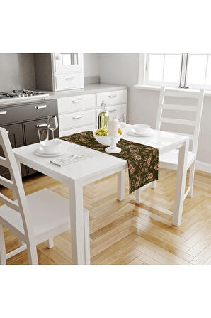 Green Daisy Runner 140x45cm ( Ince Keten, Uluslararası Yıkama Ve Solmama Sertifikası)