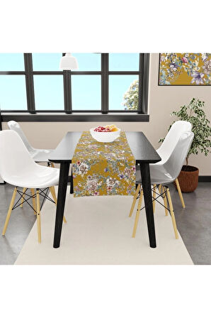 Colourful Flowers Runner 140x45cm (ince Keten, Uluslararası Yıkama Ve Solmama Sertifikası)