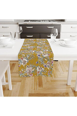 Colourful Flowers Runner 140x45cm (ince Keten, Uluslararası Yıkama Ve Solmama Sertifikası)