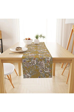Colourful Flowers Runner 140x45cm (ince Keten, Uluslararası Yıkama Ve Solmama Sertifikası)