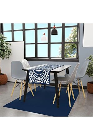 Blue Daisy Runner 140x45cm (Mavi Papatyalar, Ince Keten Uluslararası Yıkama Ve Solmama Sertifikası)