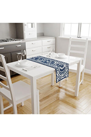 Blue Daisy Runner 140x45cm (Mavi Papatyalar, Ince Keten Uluslararası Yıkama Ve Solmama Sertifikası)