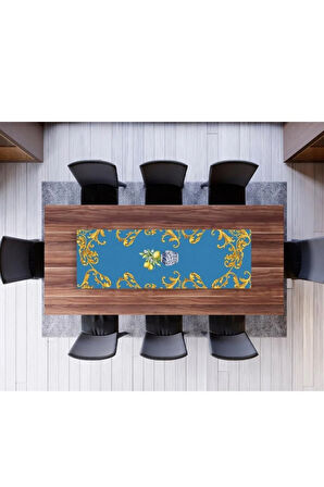 Blue Lemon Runner 140x45cm (MAVİ LİMON, İNCE KETEN, ULUSLARARASI YIKAMA VE SOLMAMA SERTİFİKASI)