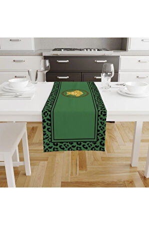 Yeşil Büst Detaylı Runner Örtüsü 140x45cm (İNCE KETEN, ULUSLARARASI YIKAMA VE SOLMAMA SERTİFİKASI)