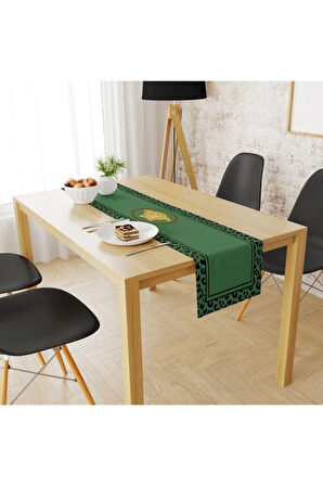 Yeşil Büst Detaylı Runner Örtüsü 140x45cm (İNCE KETEN, ULUSLARARASI YIKAMA VE SOLMAMA SERTİFİKASI)