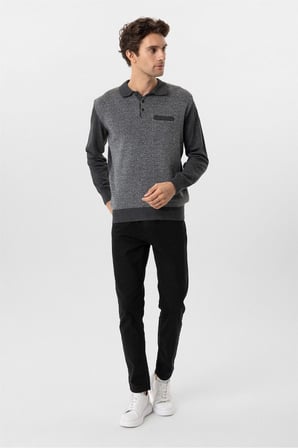 Koyu Kahve Regular Armürlü Polo Yaka Triko