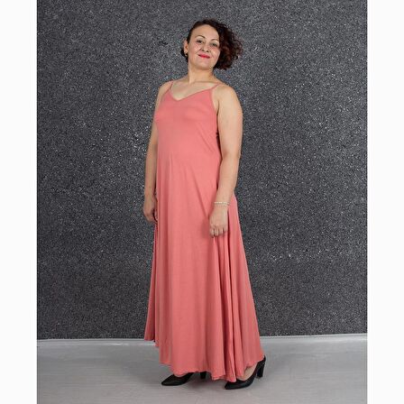 Truva Xxl Büyük Beden Kadın Giyim Uzun Penye Elbise Pembe El304