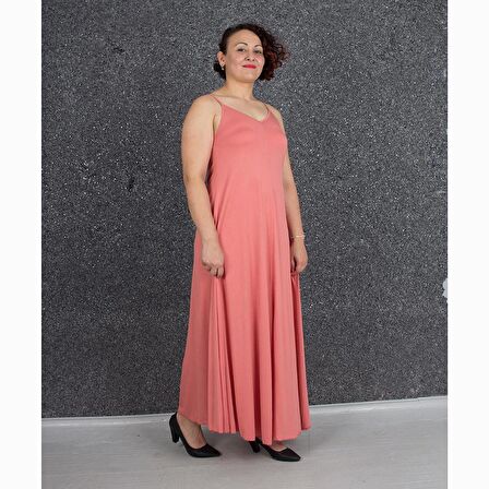 Truva Xxl Büyük Beden Kadın Giyim Uzun Penye Elbise Pembe El304