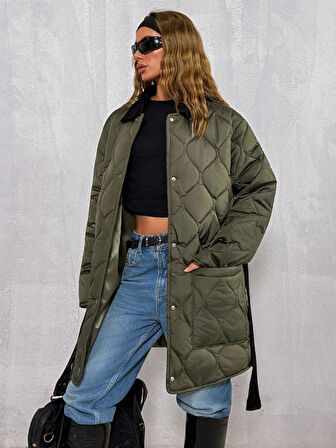 kadife yaka kapitone mont