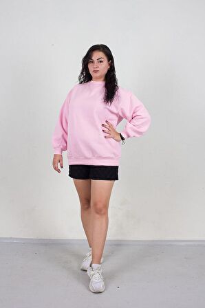 Truva Xxl Büyük Beden İçi Şardonlu Sweat Pembe S004