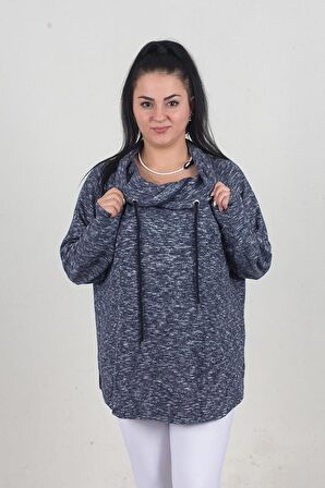 Truva Xxl Büyük Beden  Yumoş Pamuklu Boğazlı İpli Sweat Gri S021