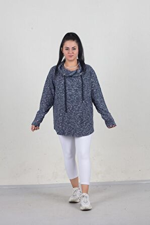 Truva Xxl Büyük Beden  Yumoş Pamuklu Boğazlı İpli Sweat Gri S021